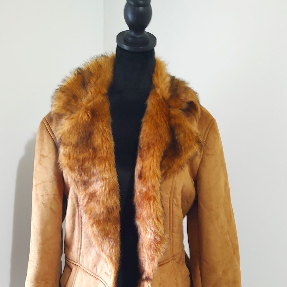 Brown Shearling Mink Faux Fur Coat Jacket large Women's